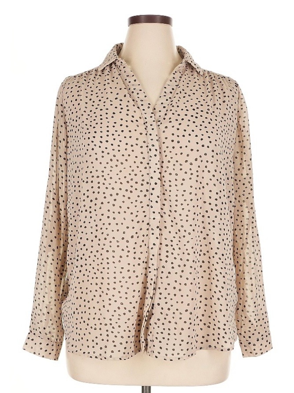 Hayden Beige Polka Dot Button-Down Blouse